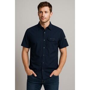 REALTREE Men's Small Midnight Navy Button Up Short Sleeve Outdoor‎ Fishing Shirt